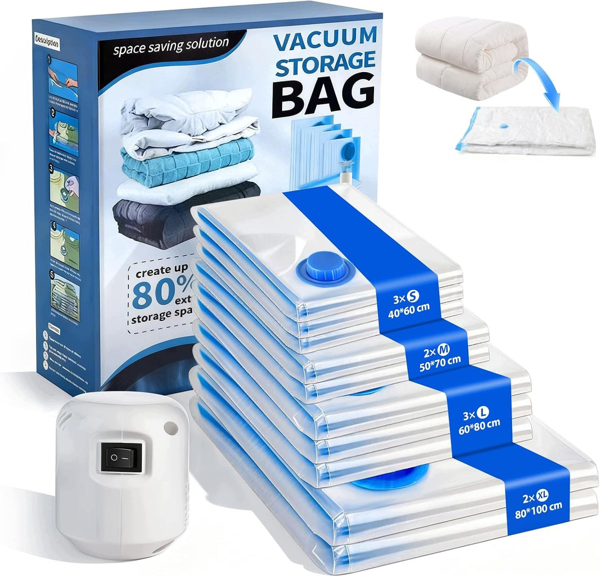 10 VACUUM BAGS WITH ELECTRIC PUMP 4 SIZES