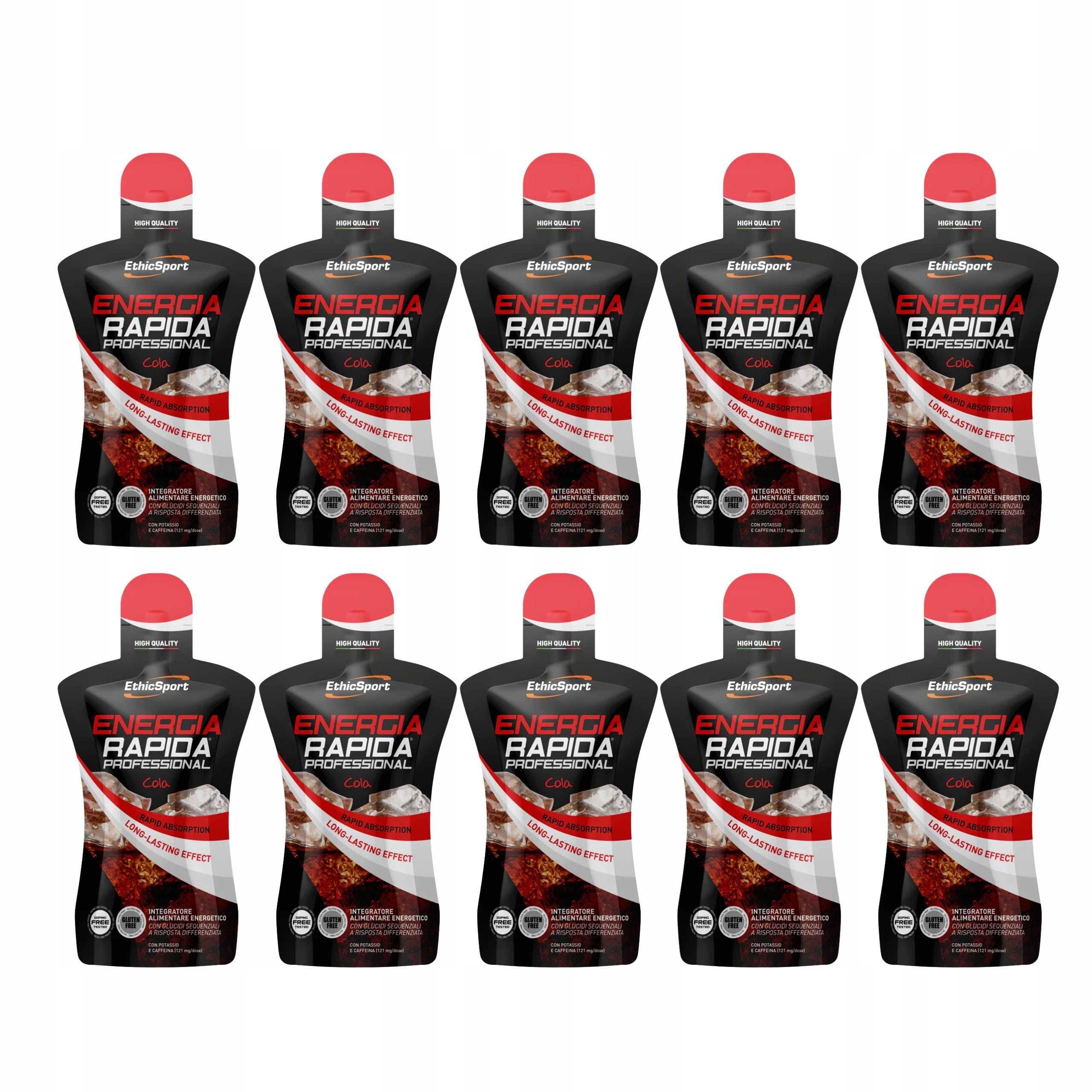 10 X ENERGY RAPIDA ENERGY GEL ETHICSPORT CAFFEINE CARBOHYDRATES COLA
