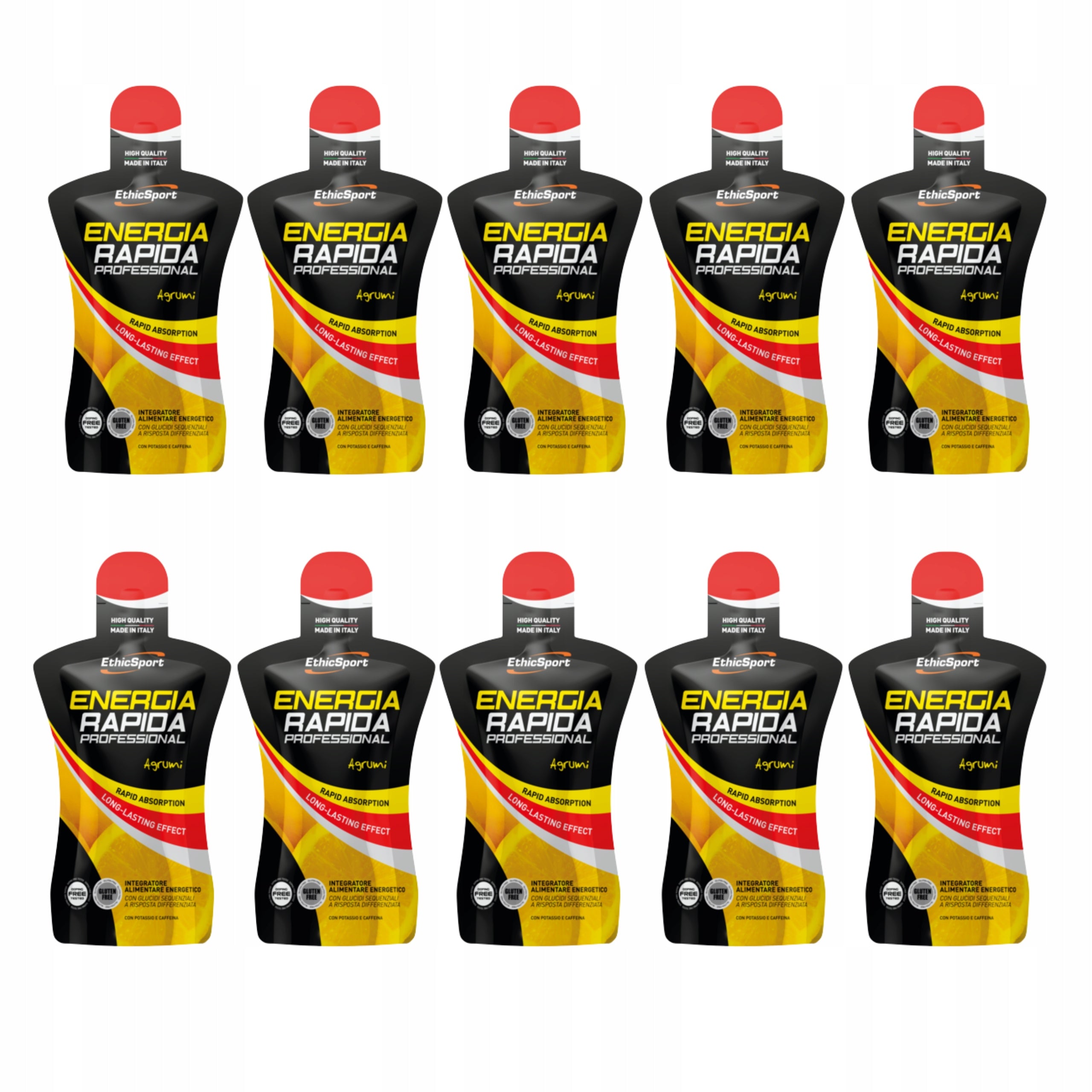 10 x ENERGY RAPIDA ENERGY GEL ETHICSPORT CAFFEINE CARBOHYDRATES CITRUS