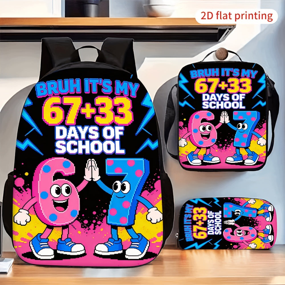 100 Days of School 3-Piece Backpack Set with Lunch Bag and Pencil Case