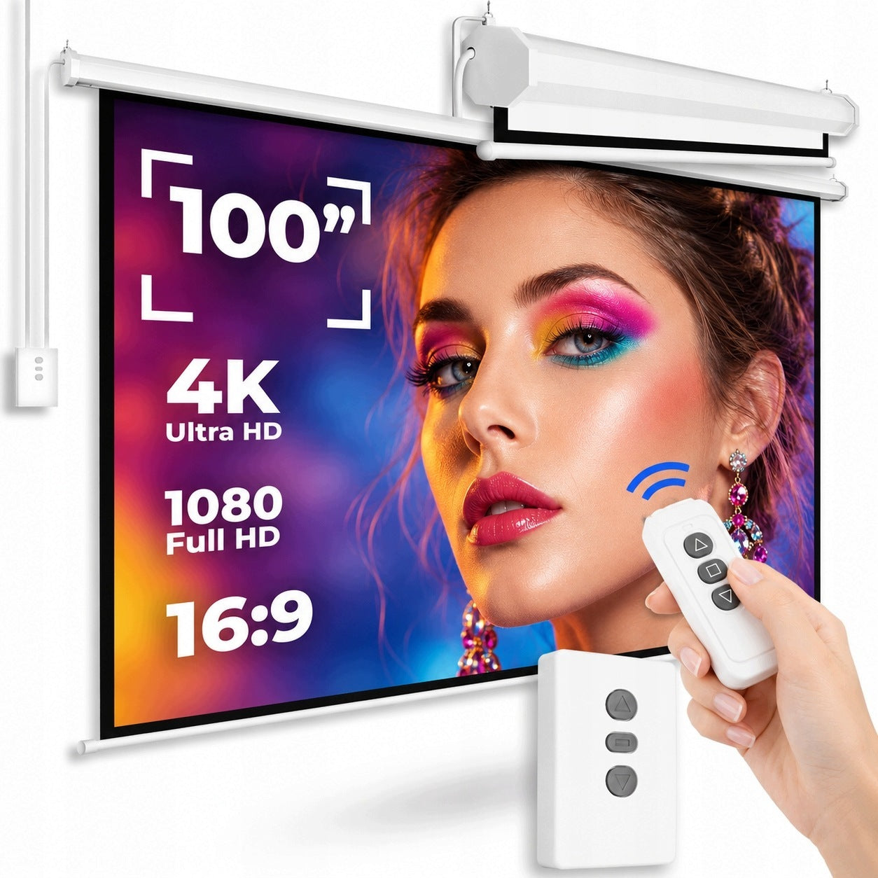 100 INCH ELECTRIC PROJECTION SCREEN For Projector With Remote Control
