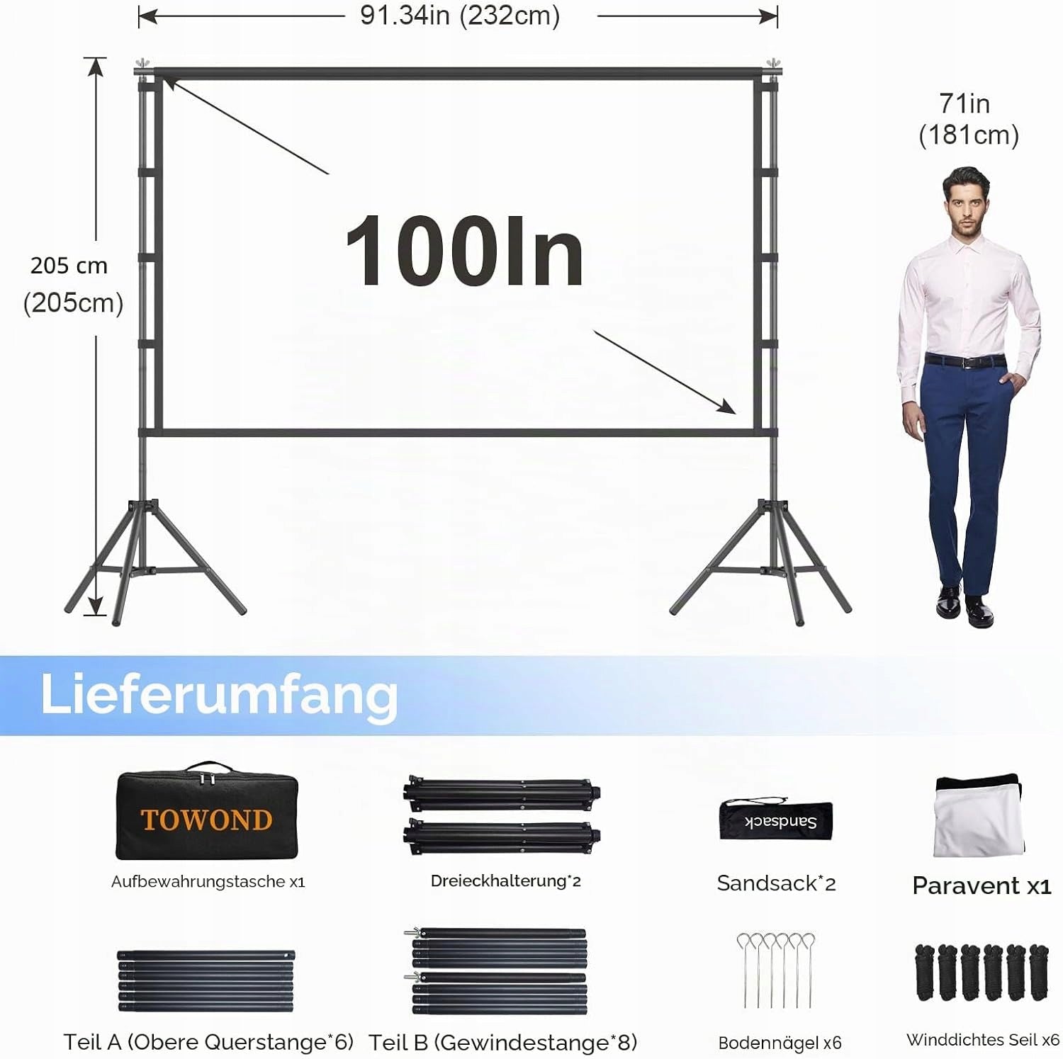 100 INCH PORTABLE PROJECTION SCREEN WITH 16:9 HOME THEATER STAND Manufacturer code B0B6RCXF37
