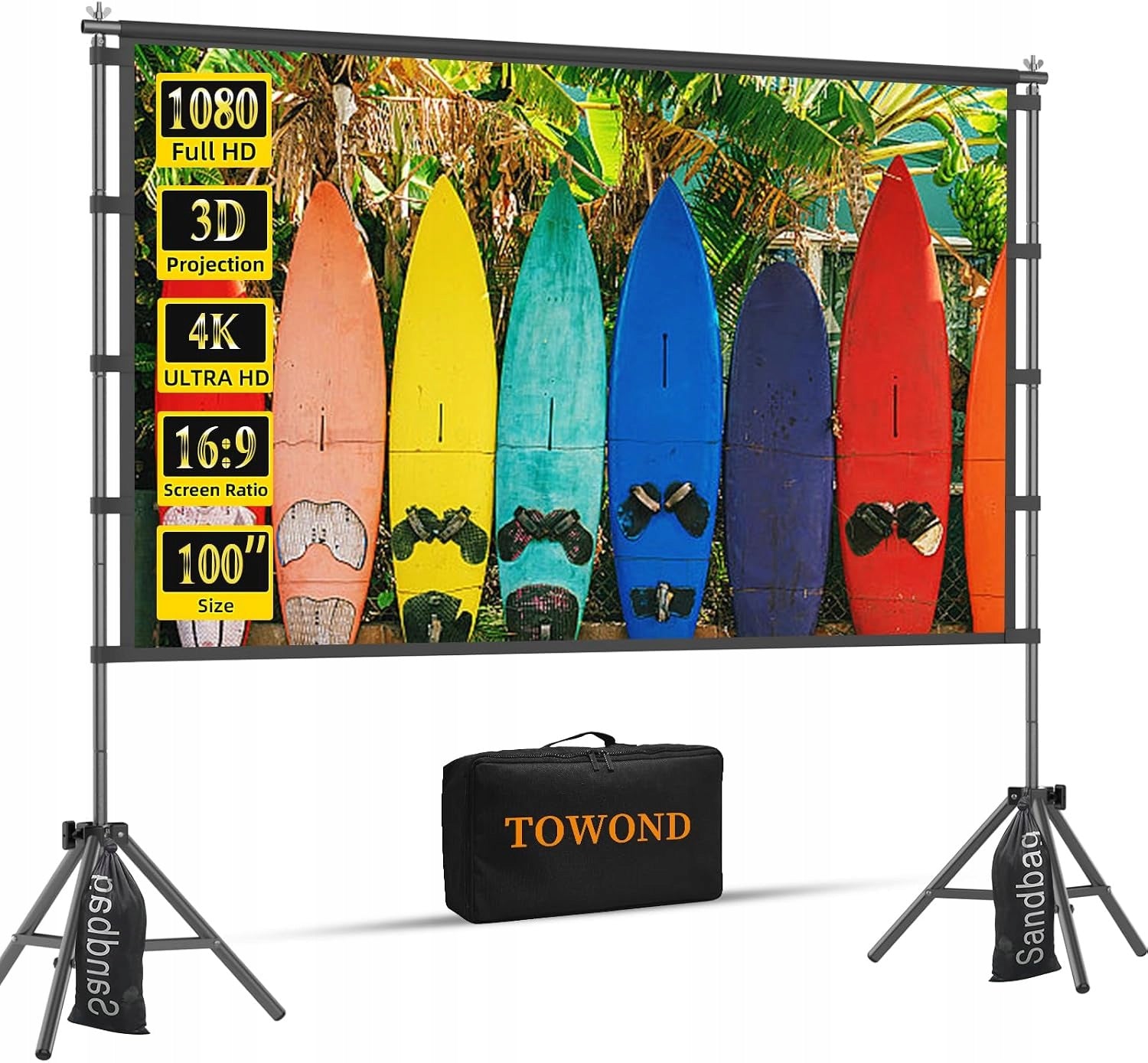 100 INCH PORTABLE PROJECTION SCREEN WITH 16:9 HOME THEATER STAND