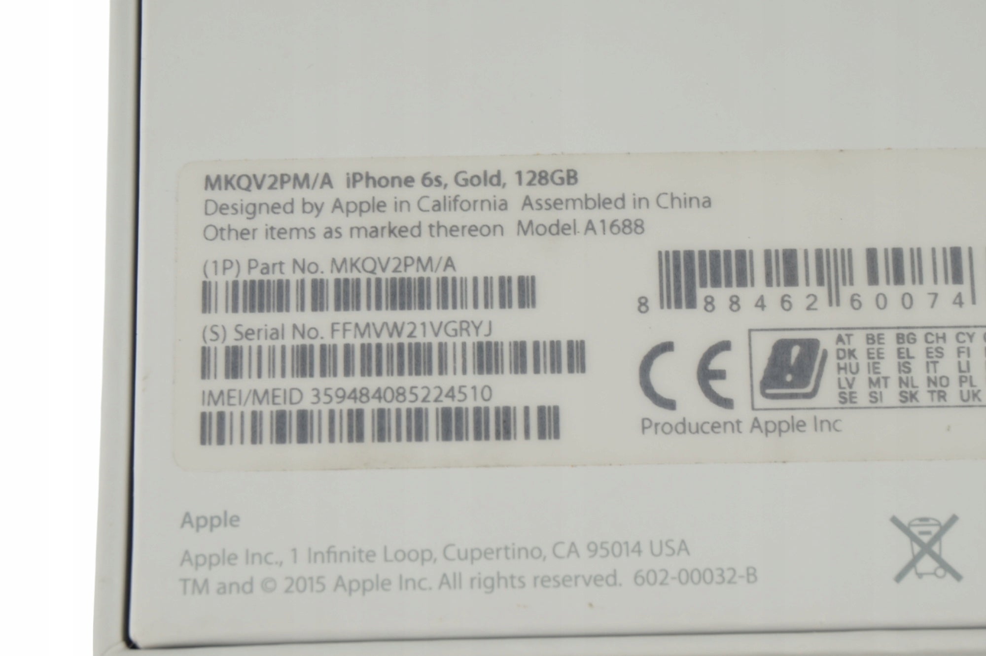 100% NEW PL DIST ORIGINAL iPhone 6S 128GB GOLD A1688 SET Charger included yes