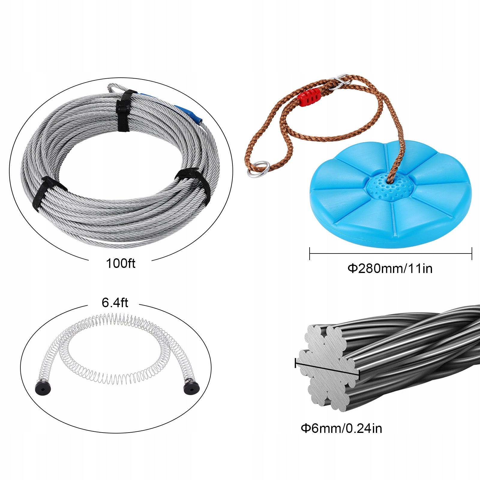 100 ft Zipline Kit Kids Adult 330 lb Backyard Stainless Steel Safety Brand Vevor