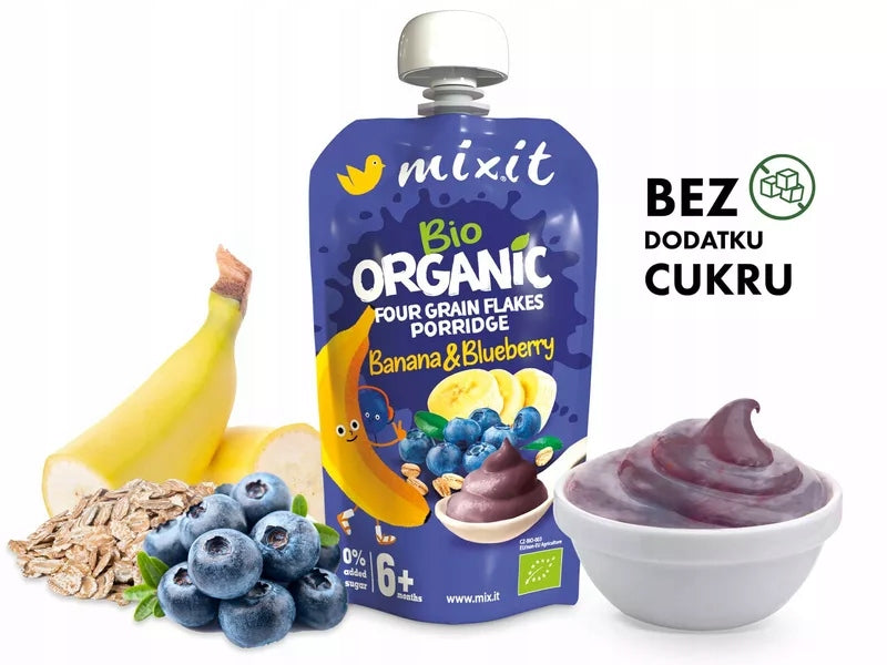 100% natural porridge with BIO bananas, berries and four-grain flakes