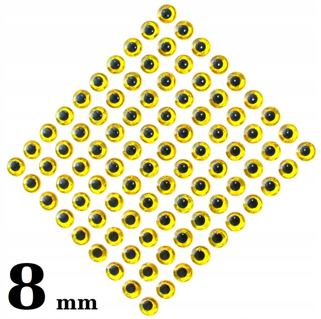 100 x EYES FOR ARTIFICIAL BAITS 3D 8mm GOLD