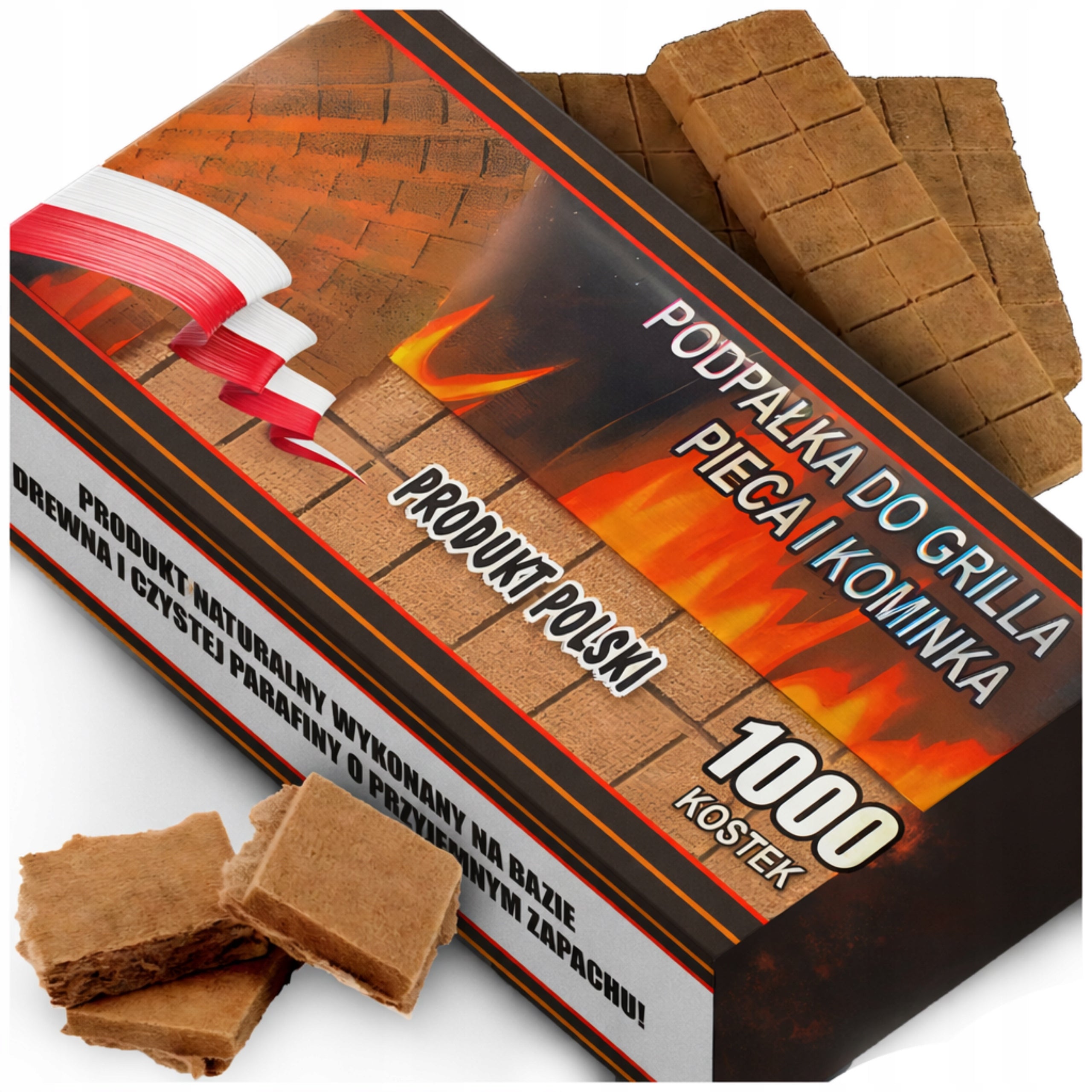 1000 CUBES KINDLING FOR STOVE EFFICIENT FIREPLACE ECOLOGICAL KINDLING 2,35KG Packaging status original