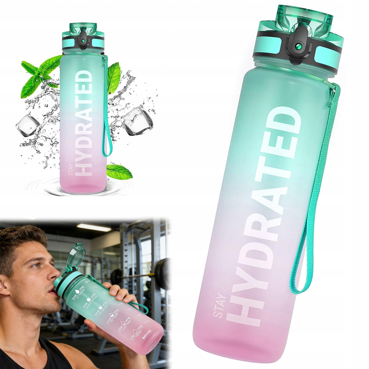 1000 ml BOTTLE WATER BOTTLE DRINK TRITAN SEALED SPORTS WITH GRADUATION