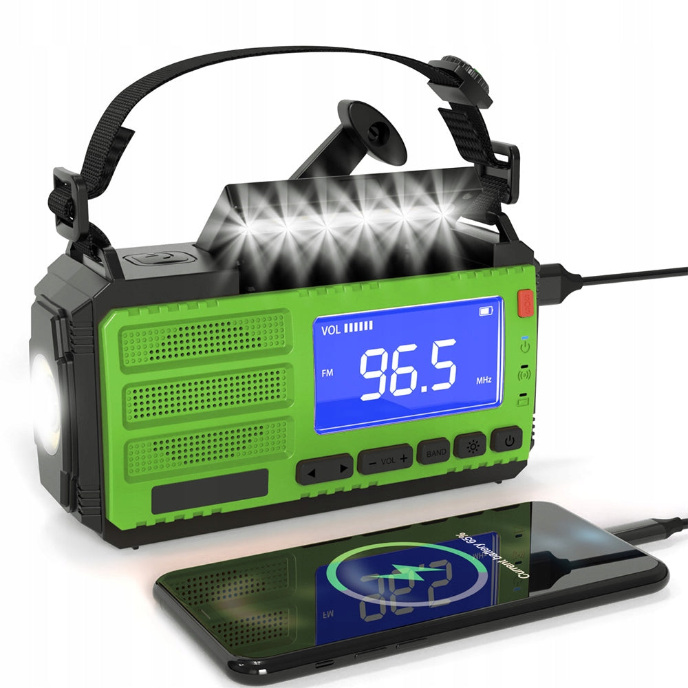 10000mAh Green Emergency FM/AM Solar Radio Mobile Power Alarm SOS