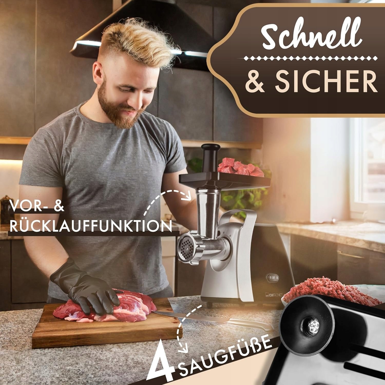 1000W ELECTRIC MEAT GRINDER WITH REVERSE FUNCTION AND SAUSAGE CAP EAN (GTIN) 5900895973210