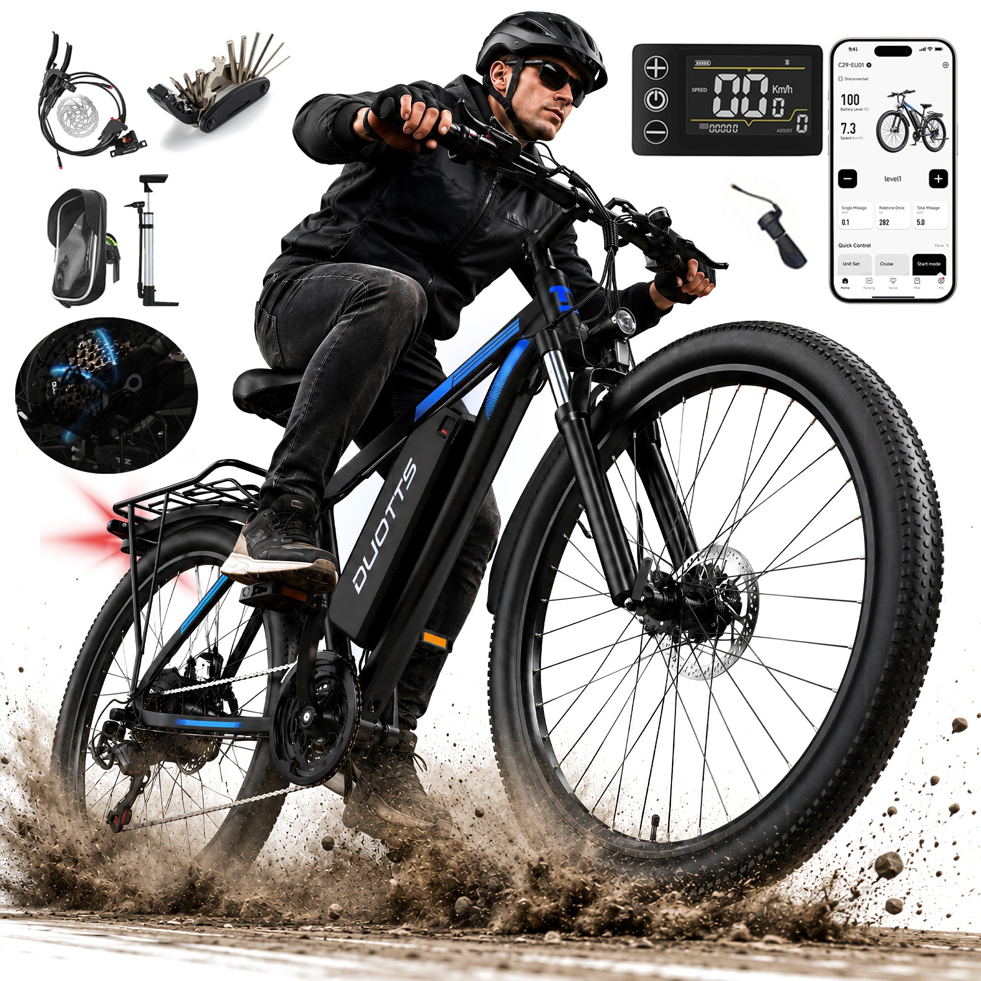 1000W Oil Brakes DUOTTS C29L 29"x2,1" 48V15Ah 55KM/H Shimano 21-Biw