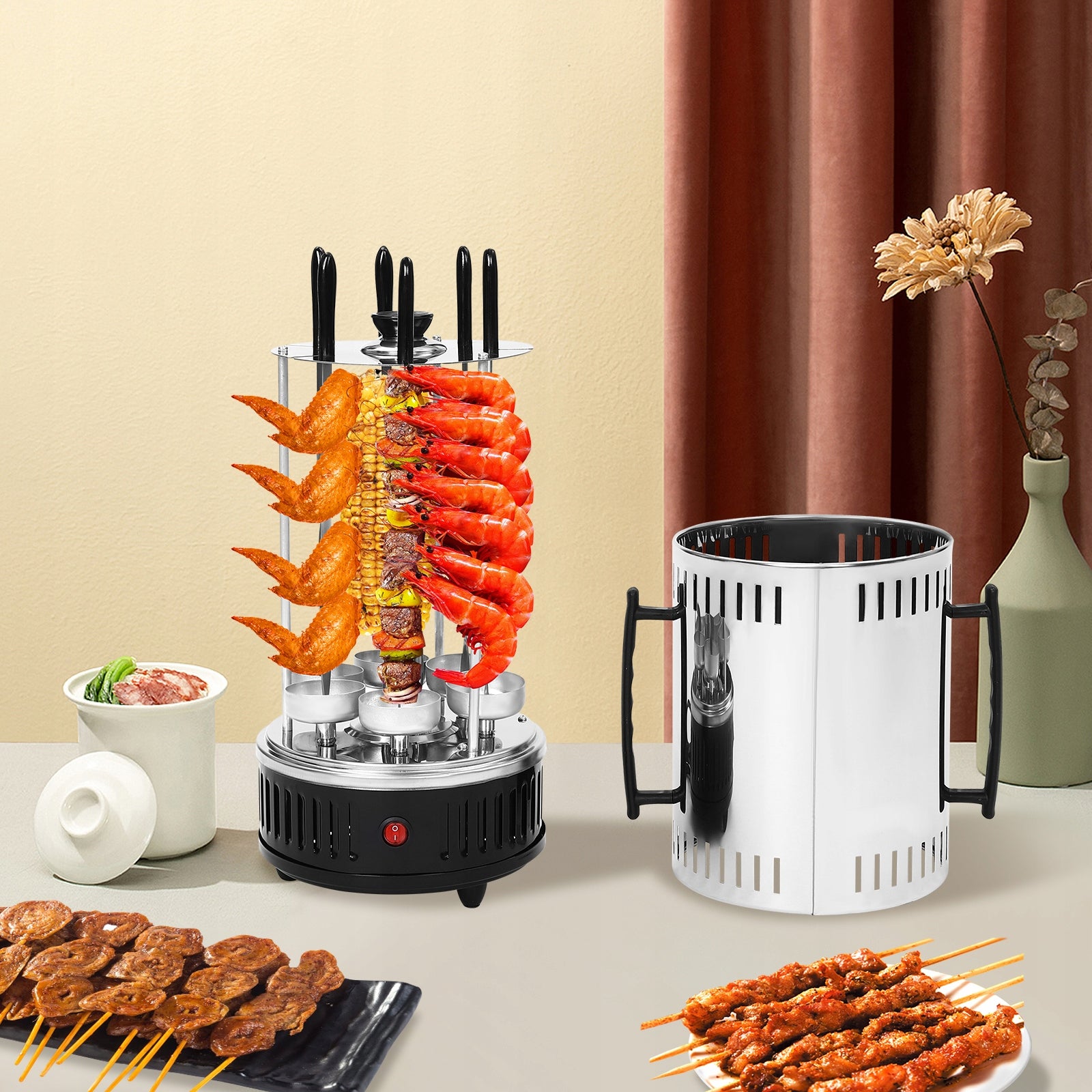 1000W VERTICAL ELECTRIC ROTISSERIE GRILL 6 SKEWER & OIL DRIP PAN Manufacturer code 93937