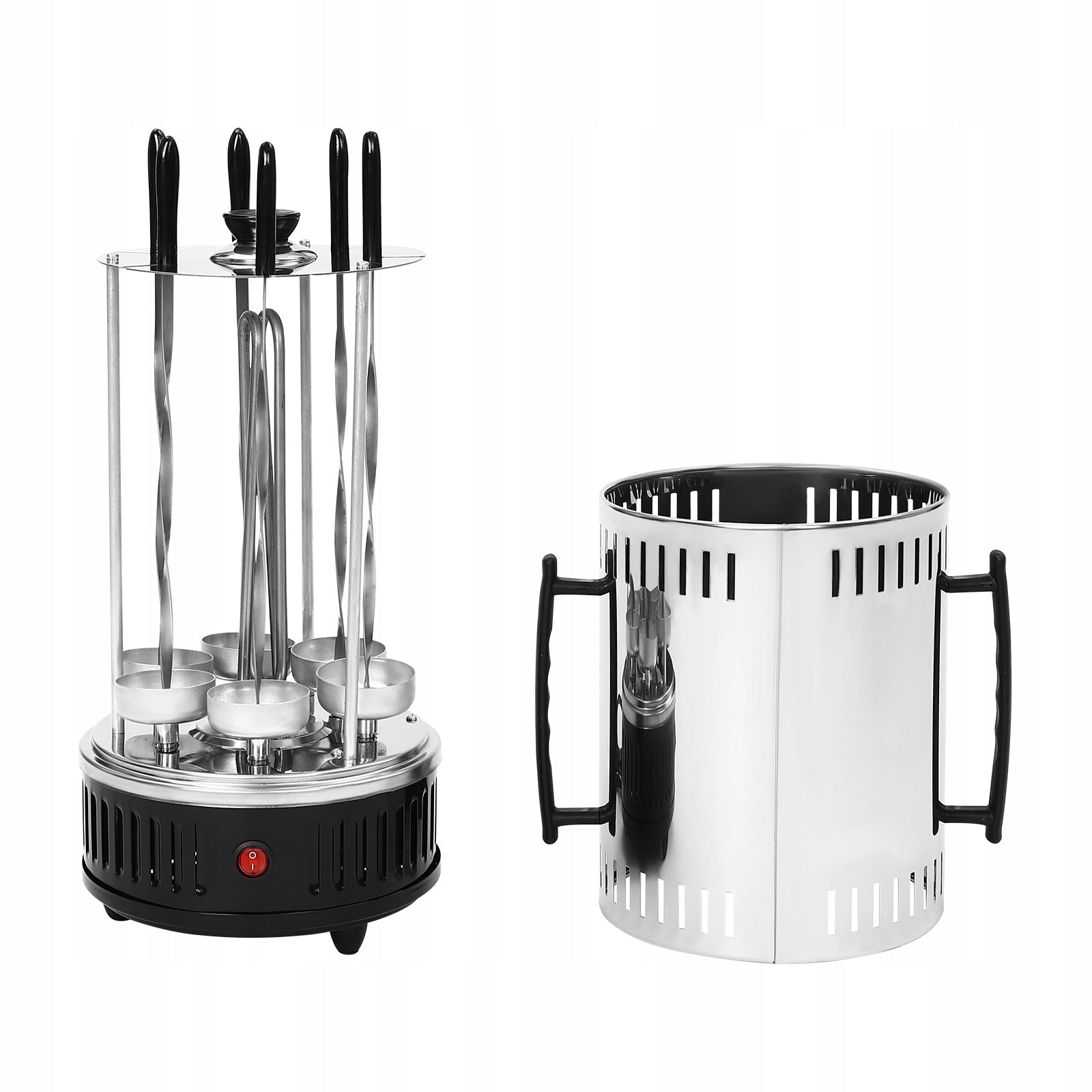 1000W VERTICAL ELECTRIC ROTISSERIE GRILL 6 SKEWER & OIL DRIP PAN