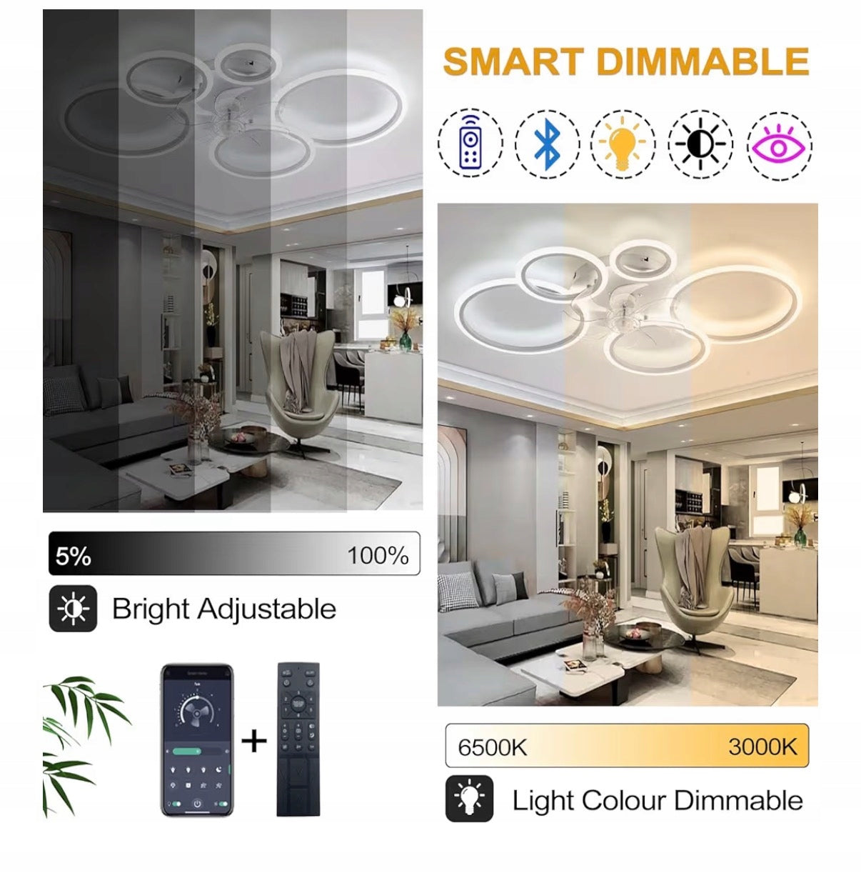 100CM Ceiling Fan with Lights Modern Lights, LED 130W Brand no brand