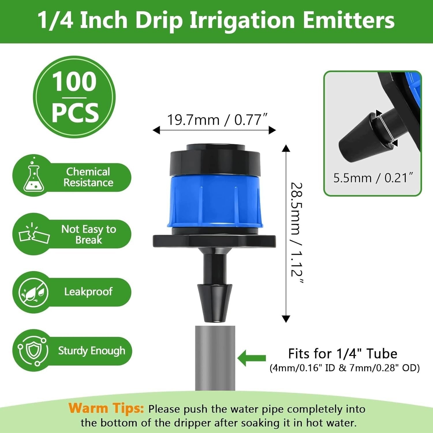 100PCS ADJUSTABLE 1/4 DROPLET IRRIGATION EMITTERS TO PREVENT Packaging status original