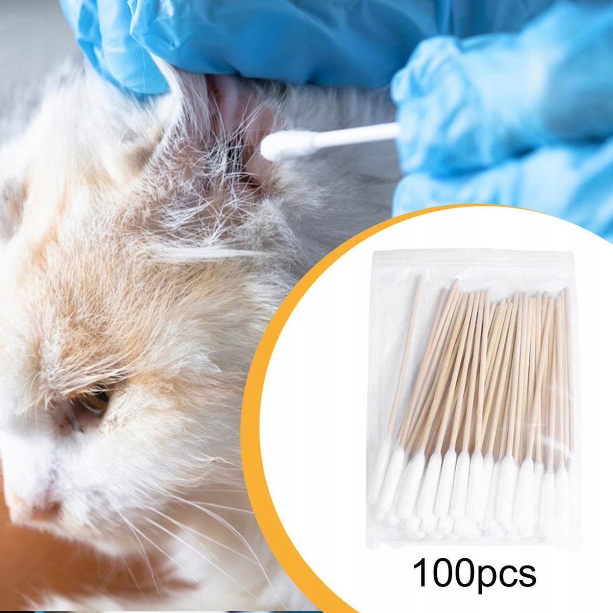 100Pcs Dog Ear Cleaning Swabs Pet Ear Care Buds Daily Cleaning Compact 12cm