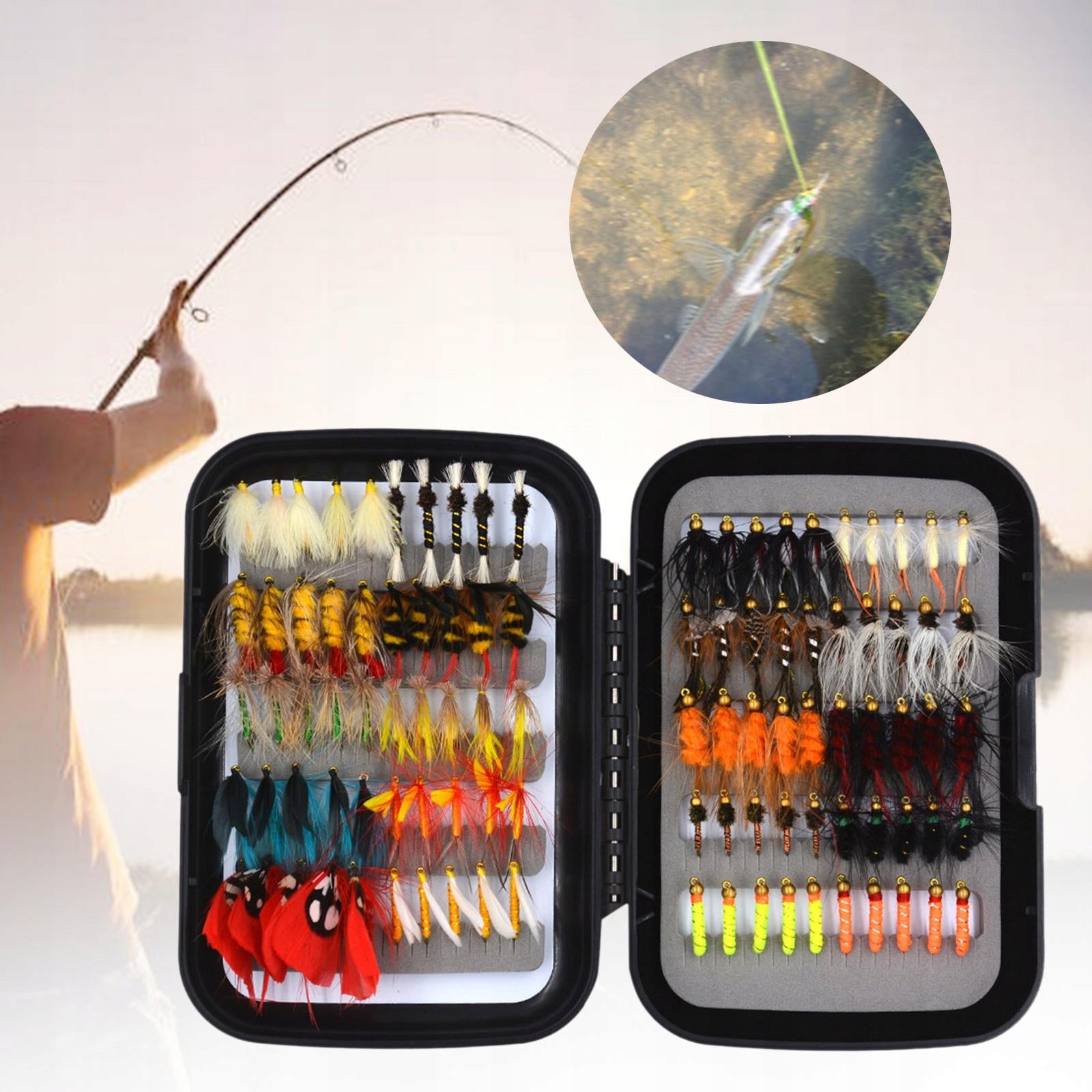 100Pcs Fly Fishing Flies Assortment with Manufacturer's color name jako zdjęcie