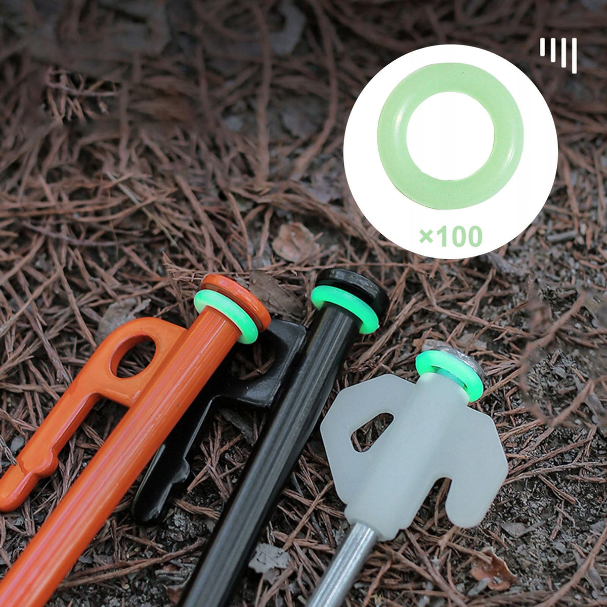 100Pcs Tent Stake Rings Fluorescent Silicone 14mm Tent Canopy Nail Rings