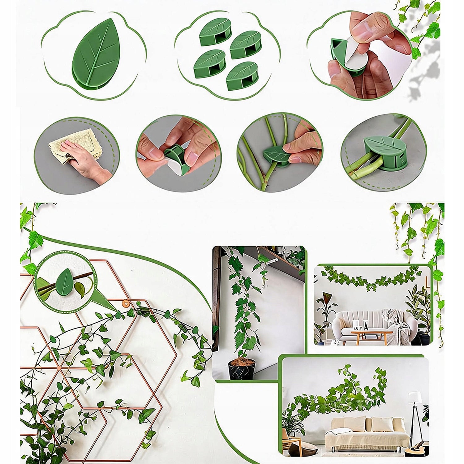 100X SELF ADHESIVE CLIPS WALL MOUNTS HOOKS PLANT CLIMBING HOME GARDEN Number of pieces 100 pcs