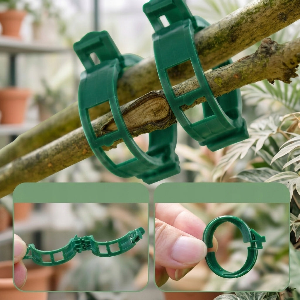 100x CLASP CLIPS FOR FIXING CUCUMBER TOMATO PLANTS FOR LIGATION Color green