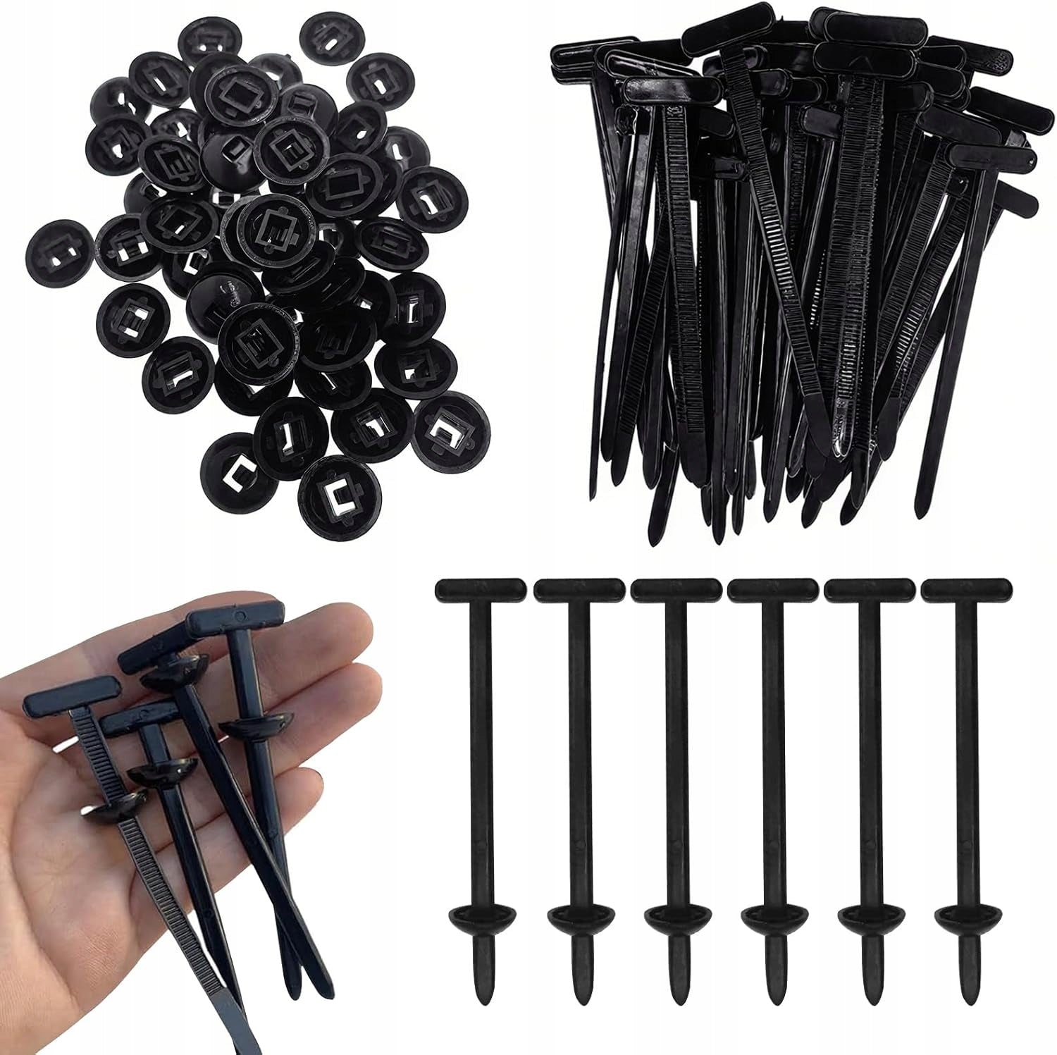 100x Universal T-type mounting clips with clamp band for car