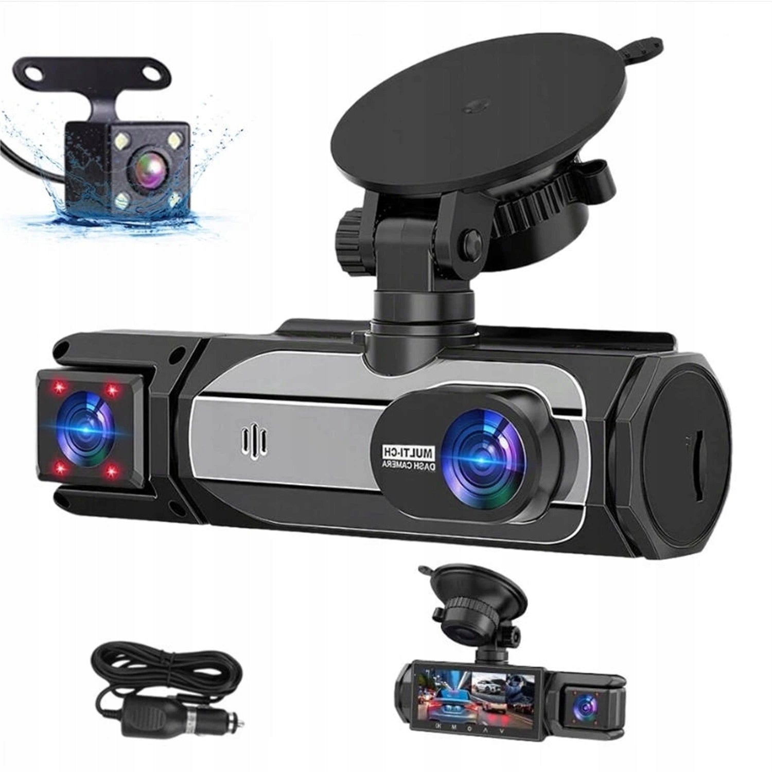 1080P Dash Cam 3 Cameras Full HD WiFi Rear View Camera Recording 24h