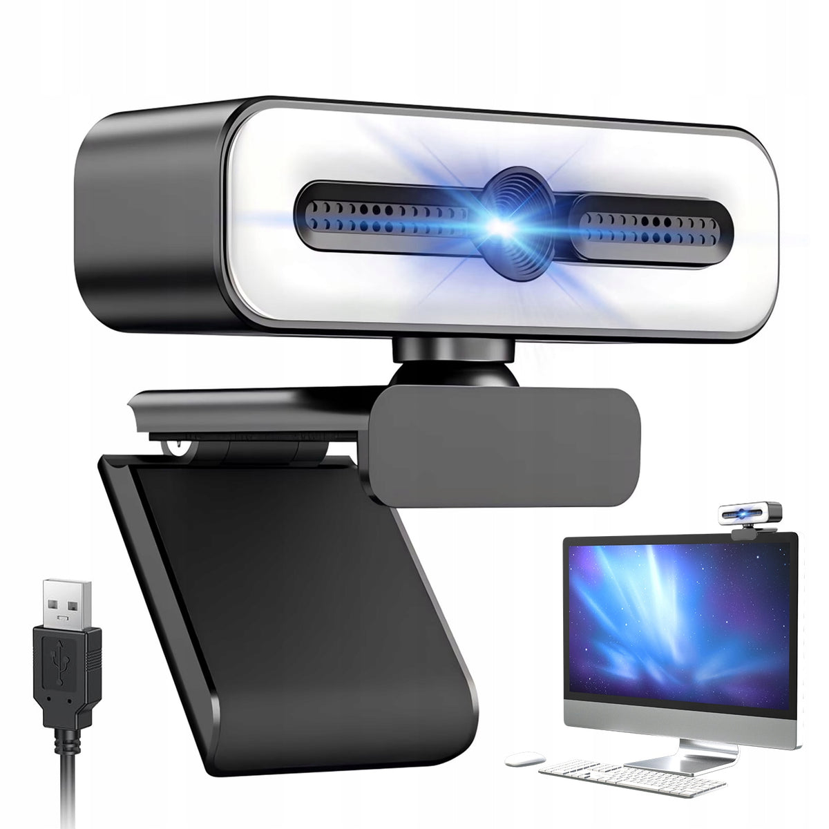 1080P HD CAMERA WITH MICROPHONE FOR DESKTOP PC AND LAPTOP 3 COLOR LED USB