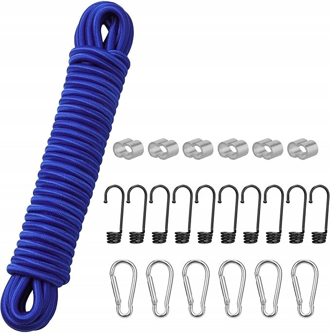 10M Elastic Bungee Rope with Accessories - Universal Rubber Rope 8mm