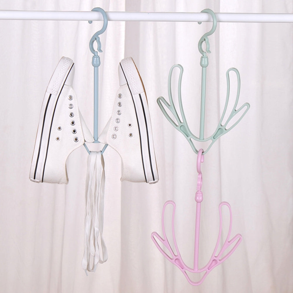 10PCS PINK WINDPROOF SHOES DRYING RACK WITH DOUBLE HOOKS FOR HANGING Unfolded width 18.5 cm