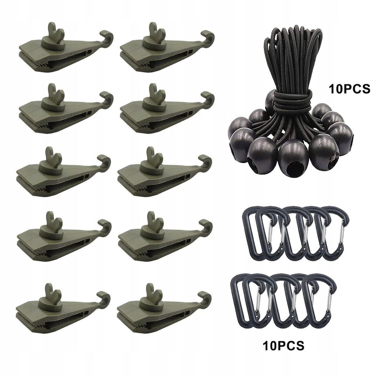 10Pcs Tarp Clips with Bungee Cords with Carabiners Canopy Clips for Style I Packaging status original