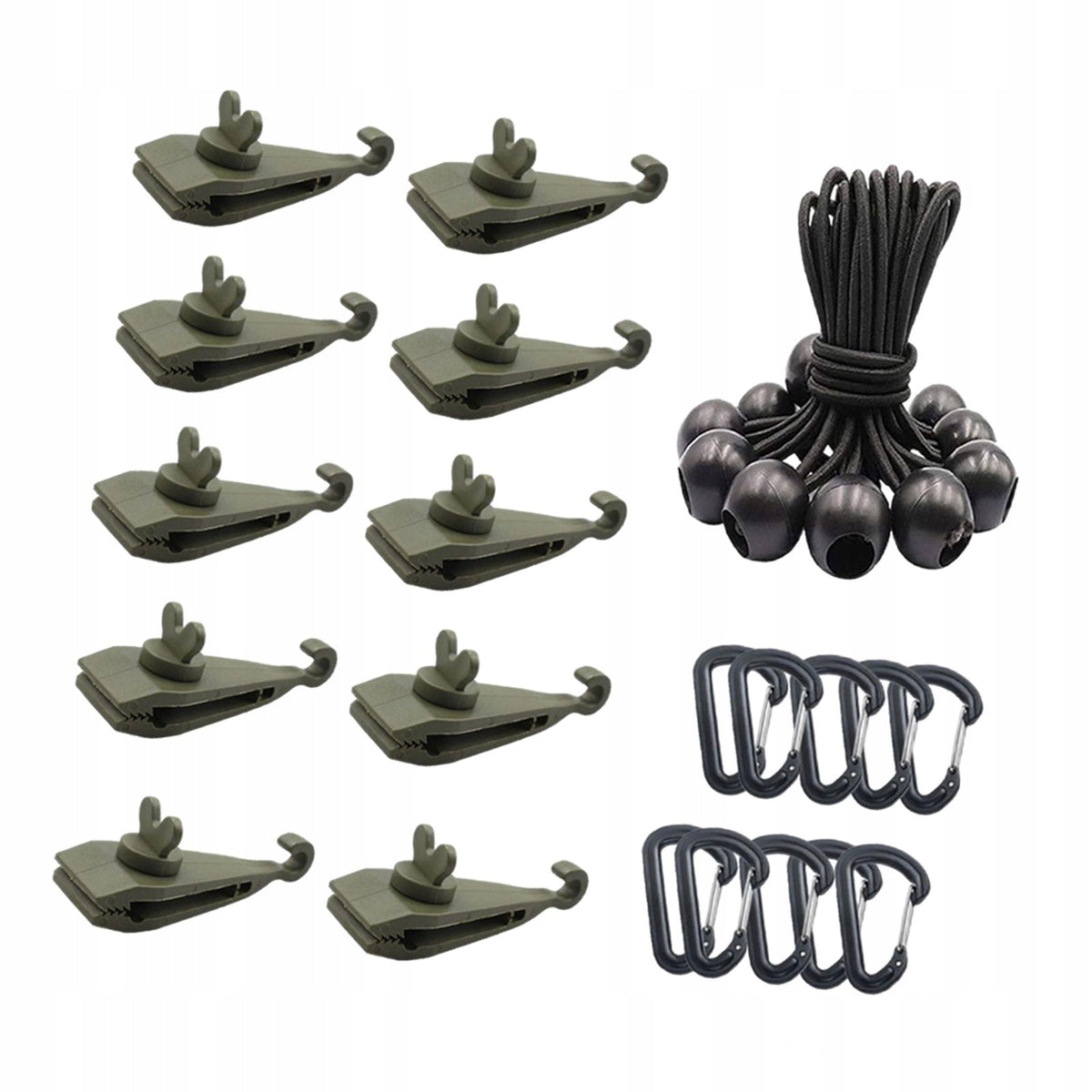 10Pcs Tarp Clips with Carabiners with Bungee Cords Canopy Clips for Style I Packaging status no packaging