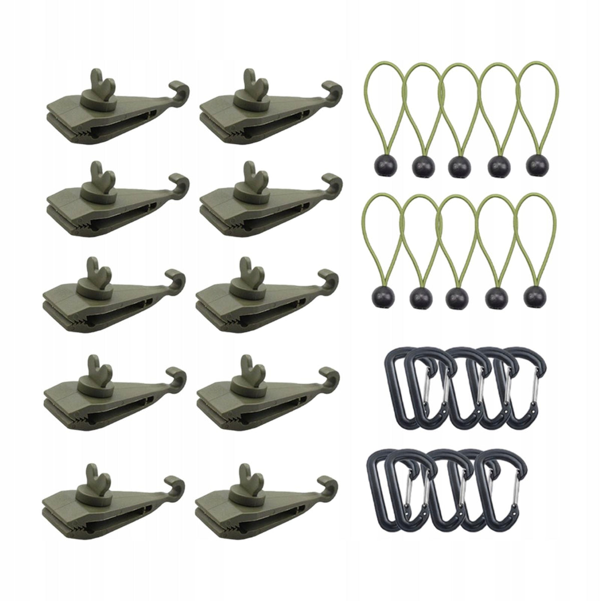 10Pcs Tarp Clips with Carabiners with Bungee Cords Canopy Clips for Style J