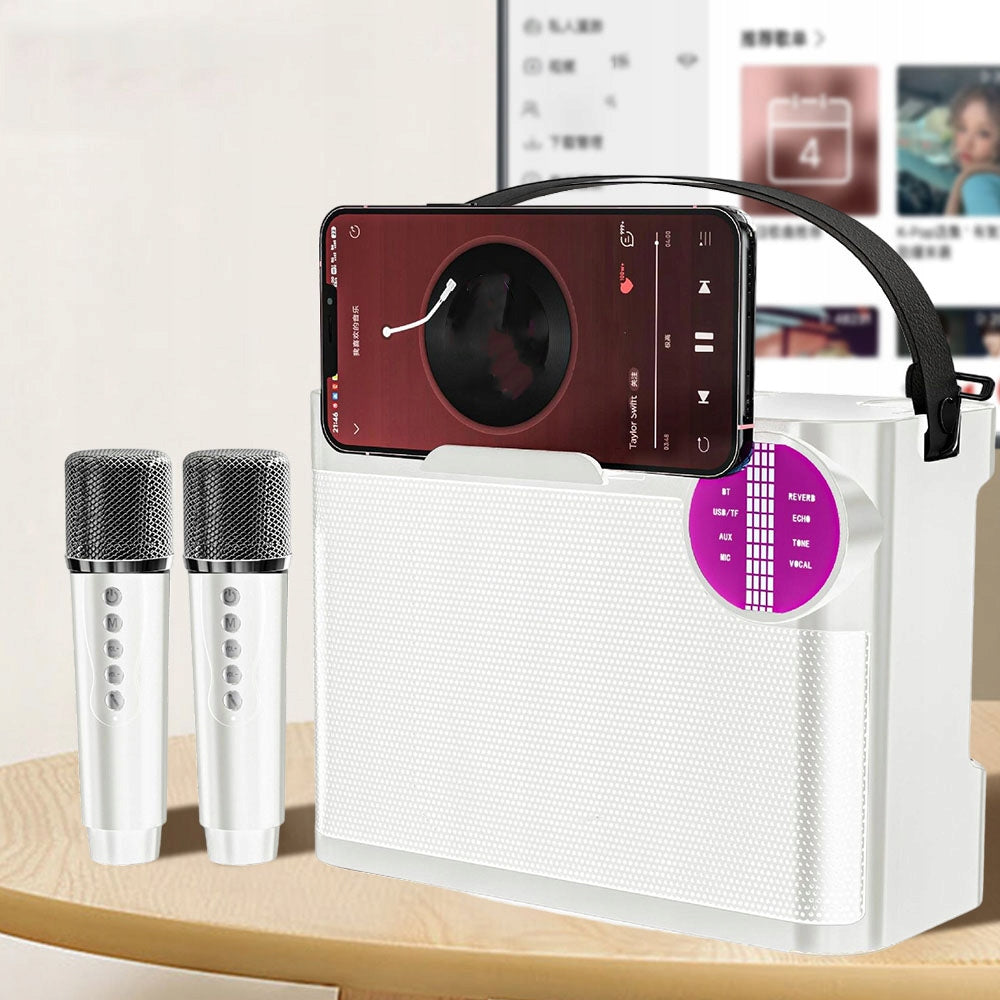 10W KARAOKE SPEAKER WITH 2 MICROPHONES, BLUETOOTH 5.3, STRAP, EFFECTS, WHITE Packaging status original