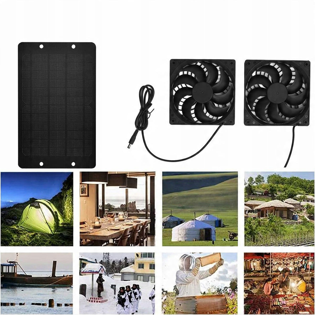 10W SOLAR FAN, EXHAUST FAN FOR GREENHOUSE, SHED, CHICKEN COOP Dominant color black