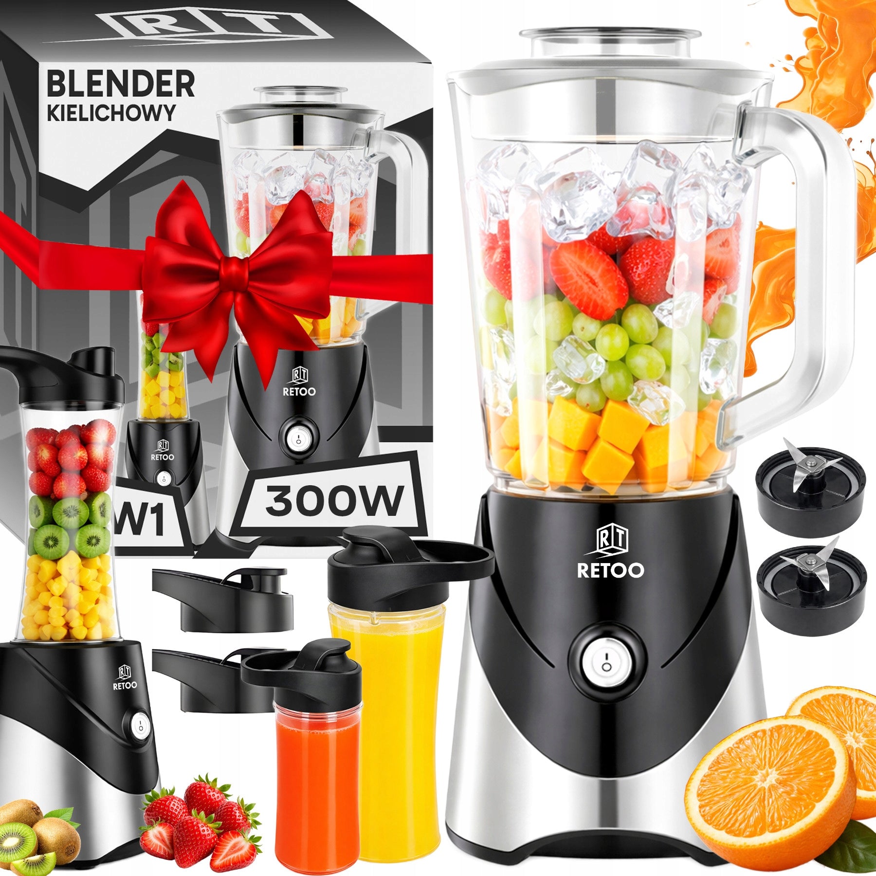10in1 CUP BLENDER FOR SMOOTHIE COCKTAILS 1,2L 2 WATER BOTTLES 300W STAINLESS STEEL