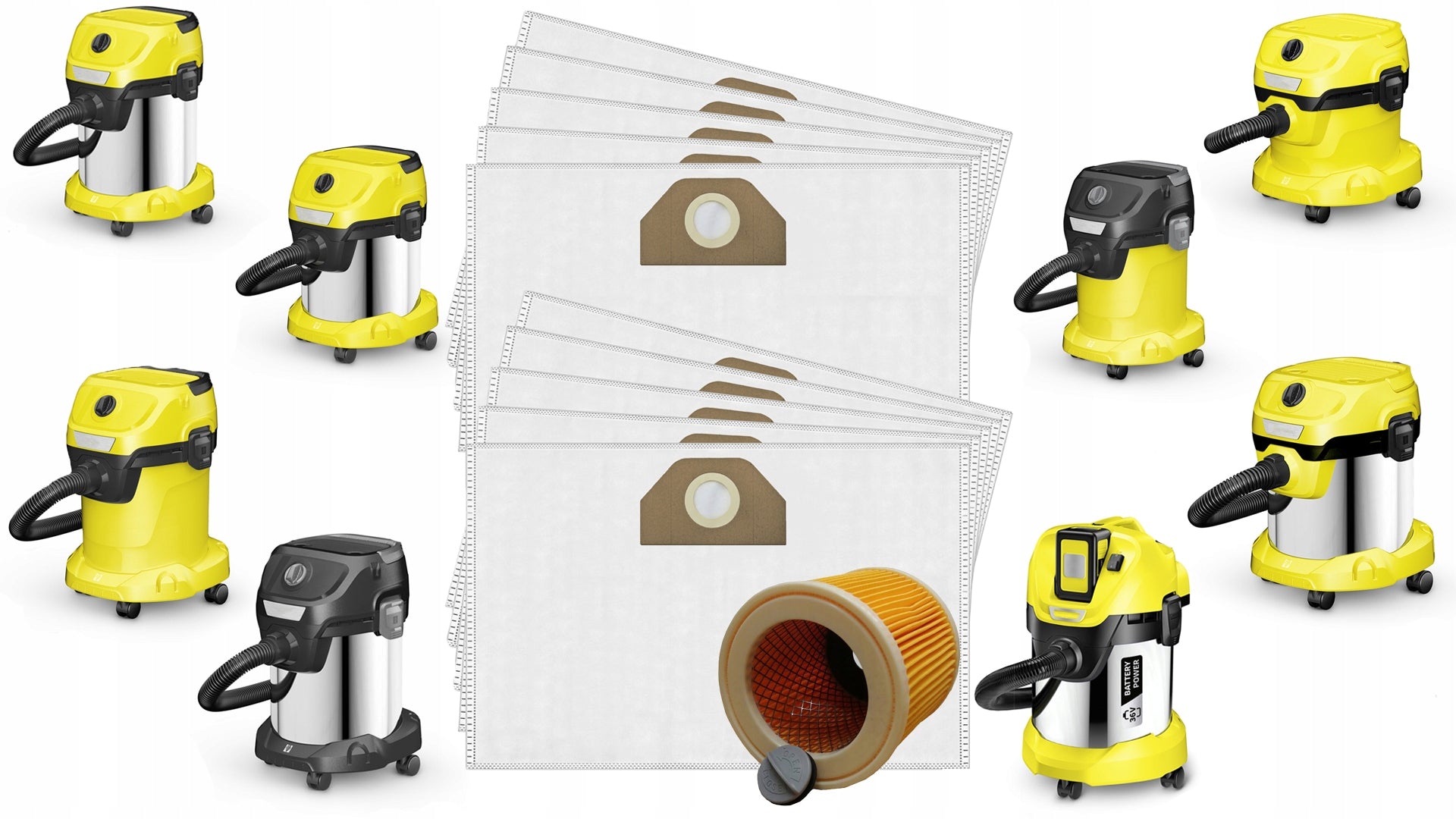 10x BAGS FOR VACUUM CLEANER KARCHER WD3 SE4001 WD2 PLUS KWD3 V17 V15+FILTER WD 3 Manufacturer Profi&Home