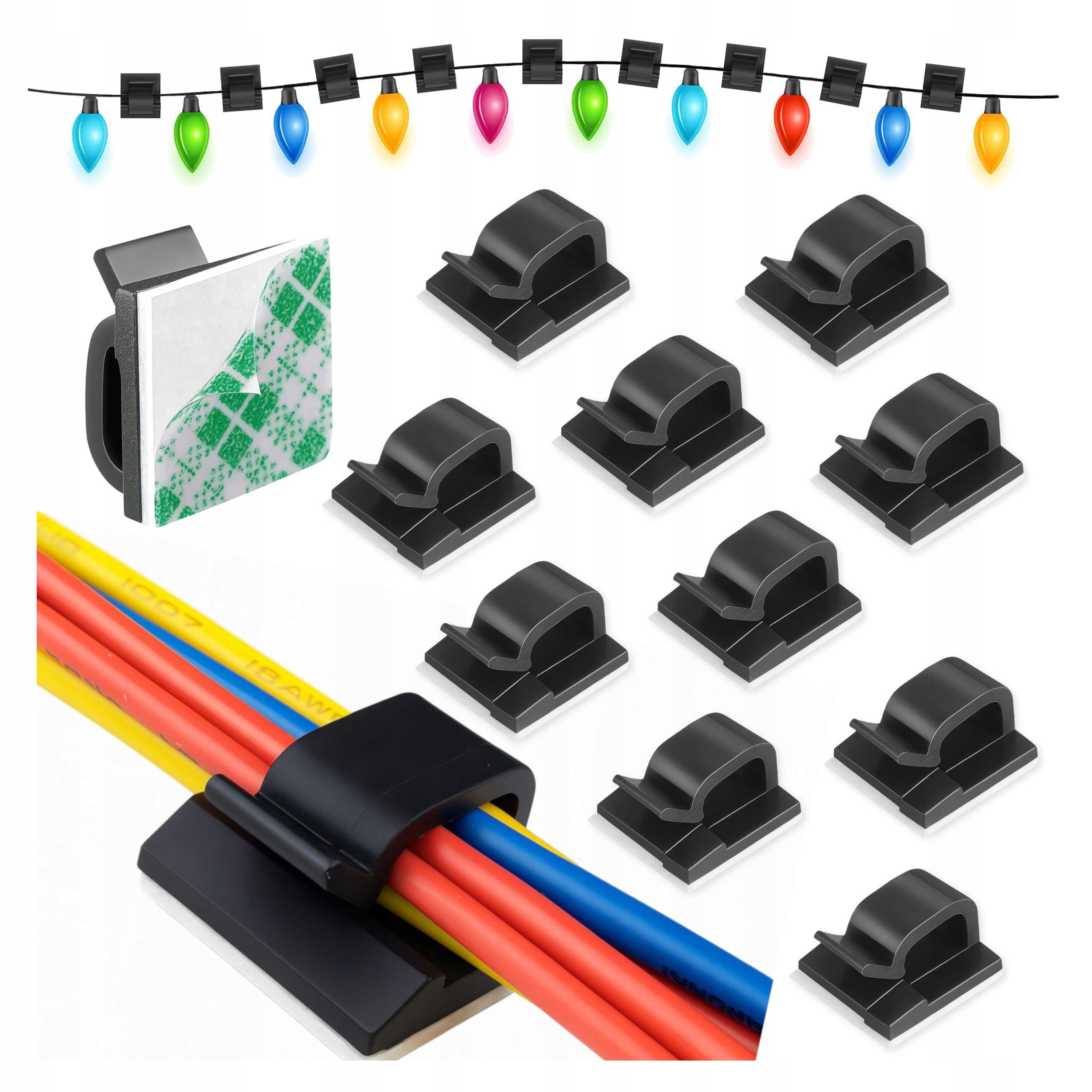 10x Cable Holder Wires Lights Organizer Self Adhesive Set of 10pcs
