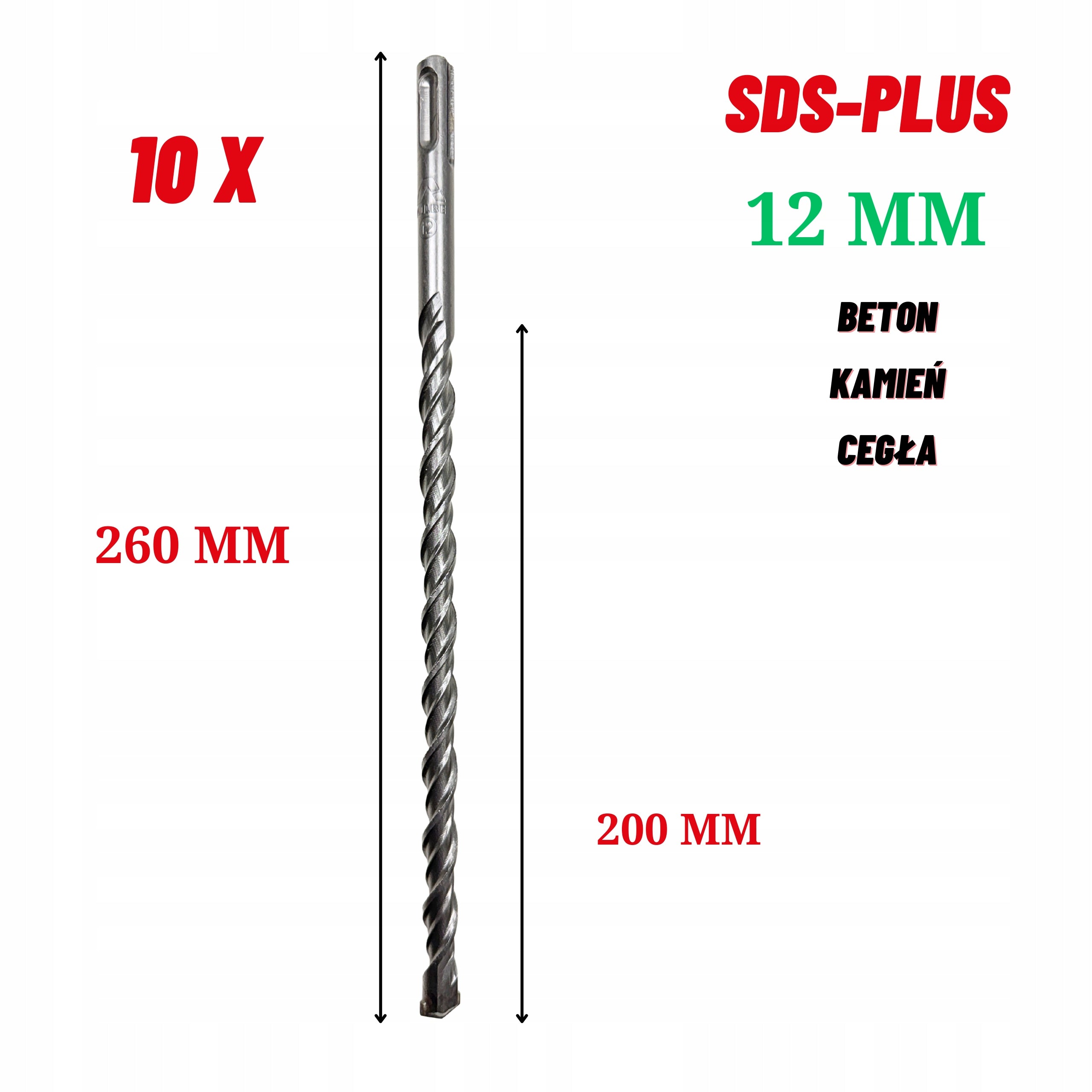 10x DRILL BITS FOR CONCRETE MASONRY FI 12x260mm SDS-PLUS SDS DRILL BIT SET Packaging status original