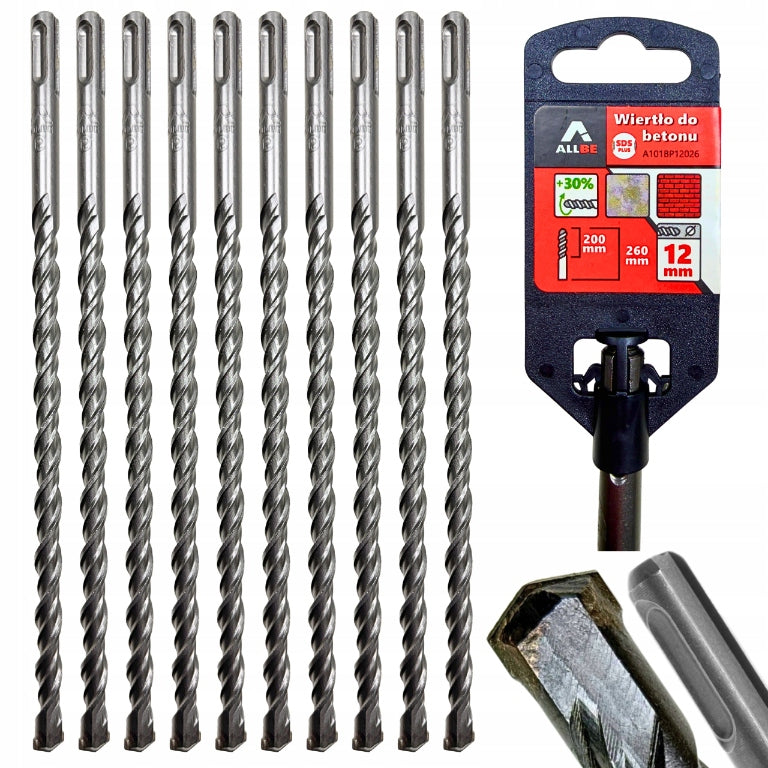 10x DRILL BITS FOR CONCRETE MASONRY FI 12x260mm SDS-PLUS SDS DRILL BIT SET