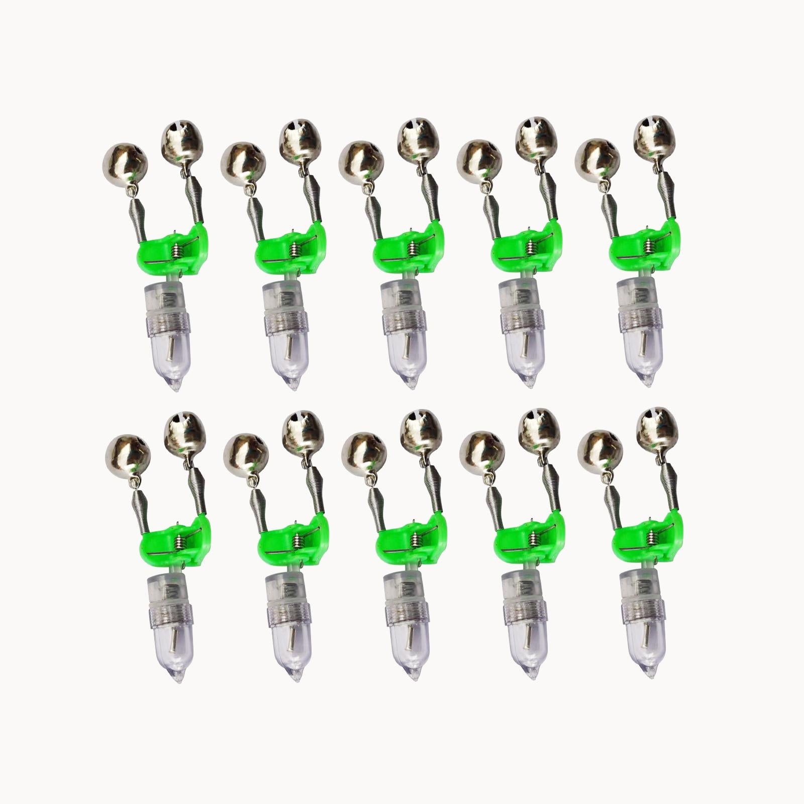 10x LED Dual Bells Night Fishing Alarm Dual Bells Ring Fishing Rod Alarm Model Wędka dzwonek sygnalizator brań przynęty podwójny