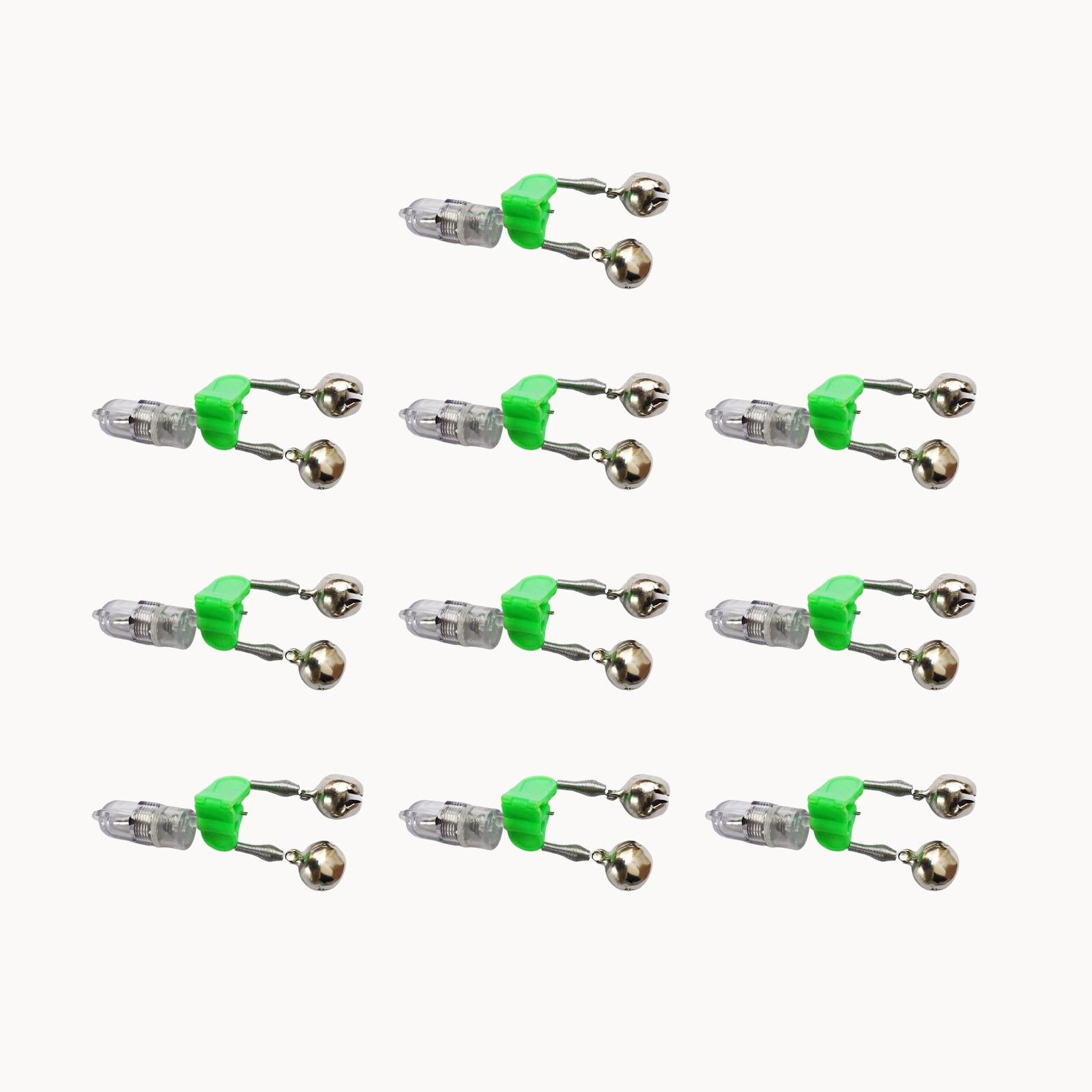10x LED Dual Bells Night Fishing Alarm Dual Bells Ring Fishing Rod Alarm