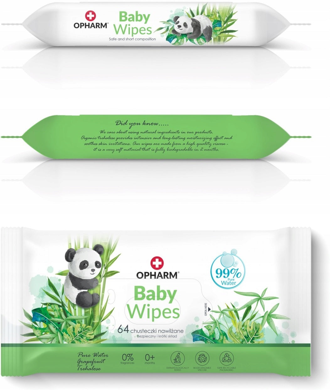 10x NATURAL WET WIPES FOR CHILDREN AND INFANTS 64 pcs 99% WATER Brand Opharm