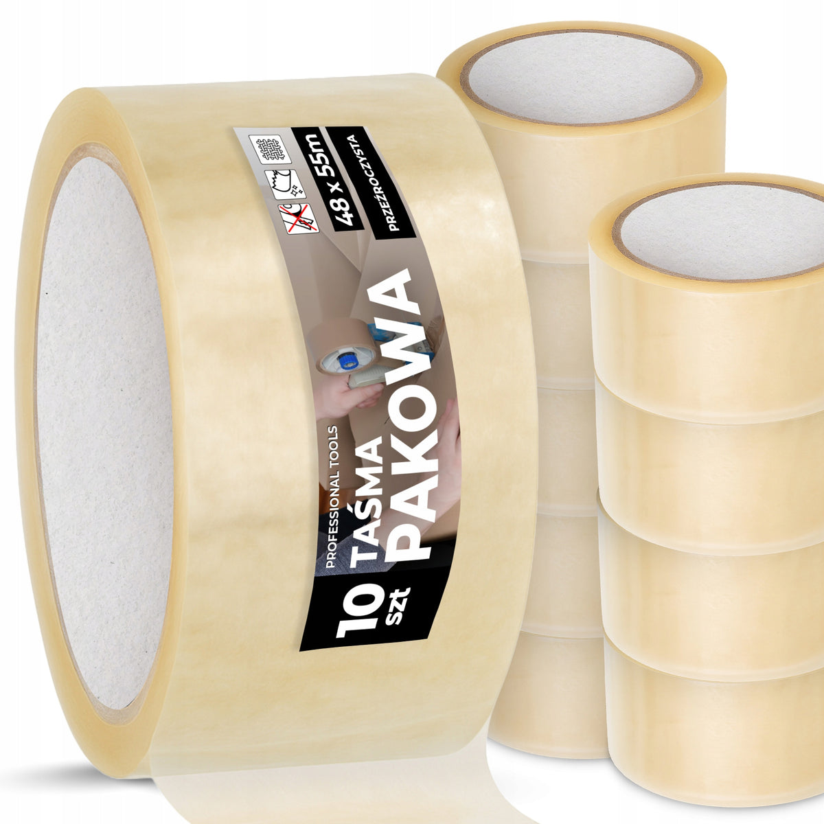 10x PACKING ADHESIVE TAPE Colourless 55 m Transparent Packaging ACRYLIC HN-T