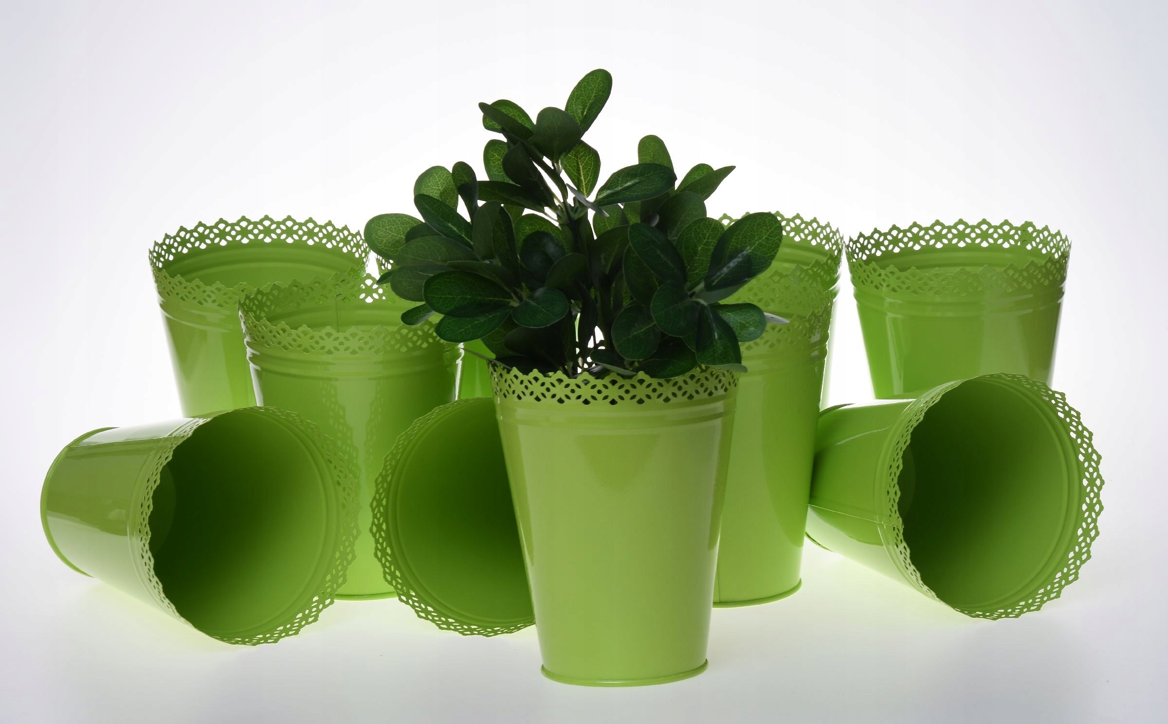 10x Pot Cover Metal Green Openwork 15cm Easter Color green
