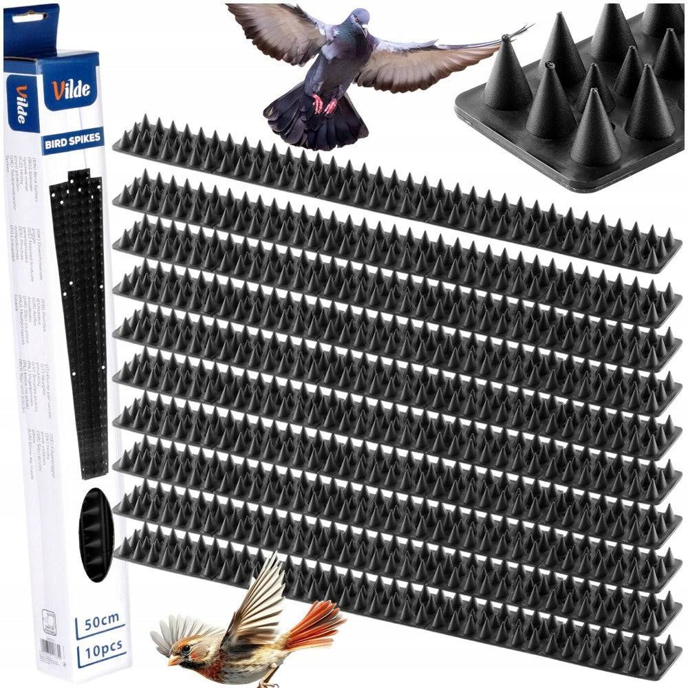 10x Spikes for BIRDS pigeon cats against birds plastic black 500 cm