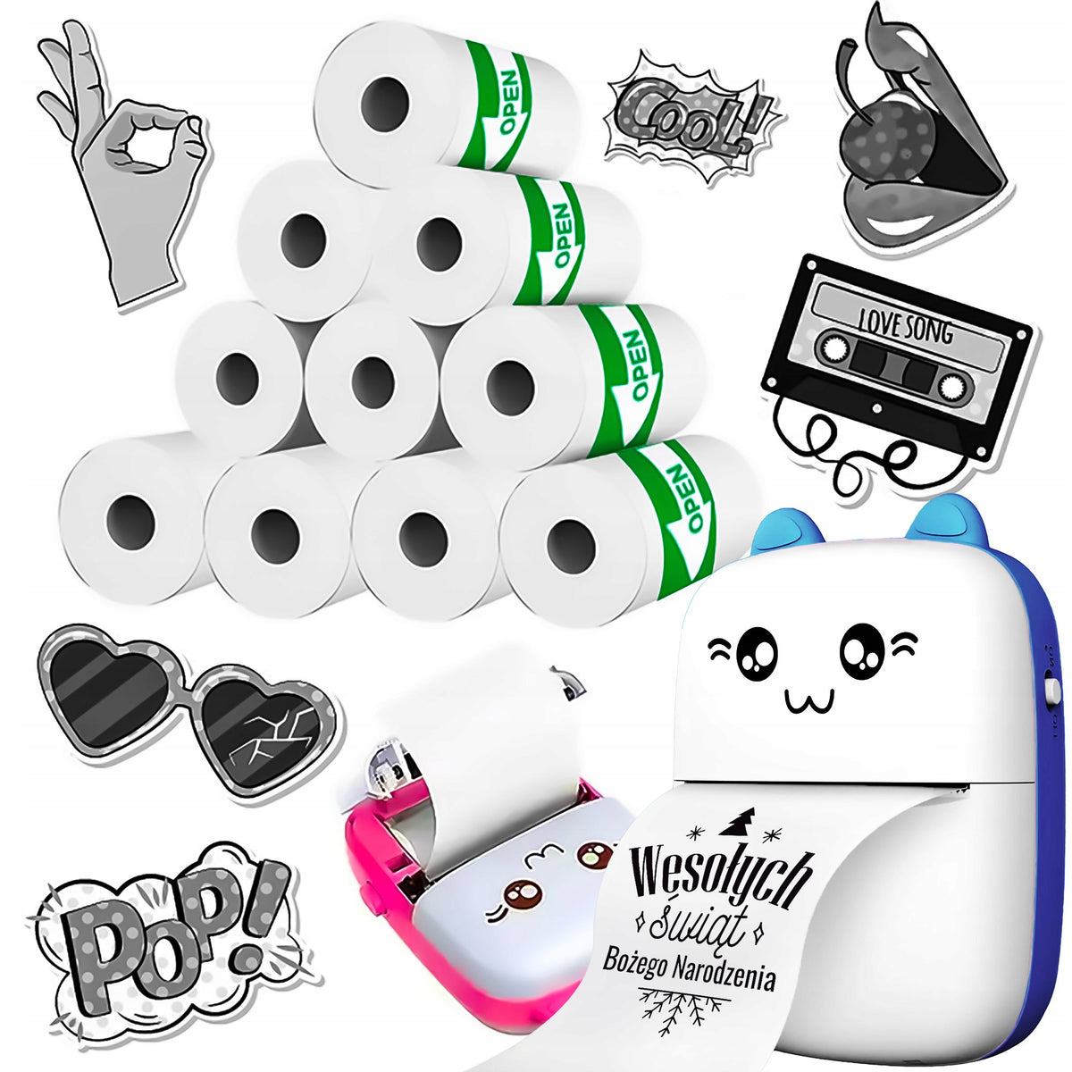 10x THERMAL PAPER SELF ADHESIVE ROLLS FOR PRINTER PRINTING Manufacturer code Papier samoprzylepny do drukarki Drukuś
