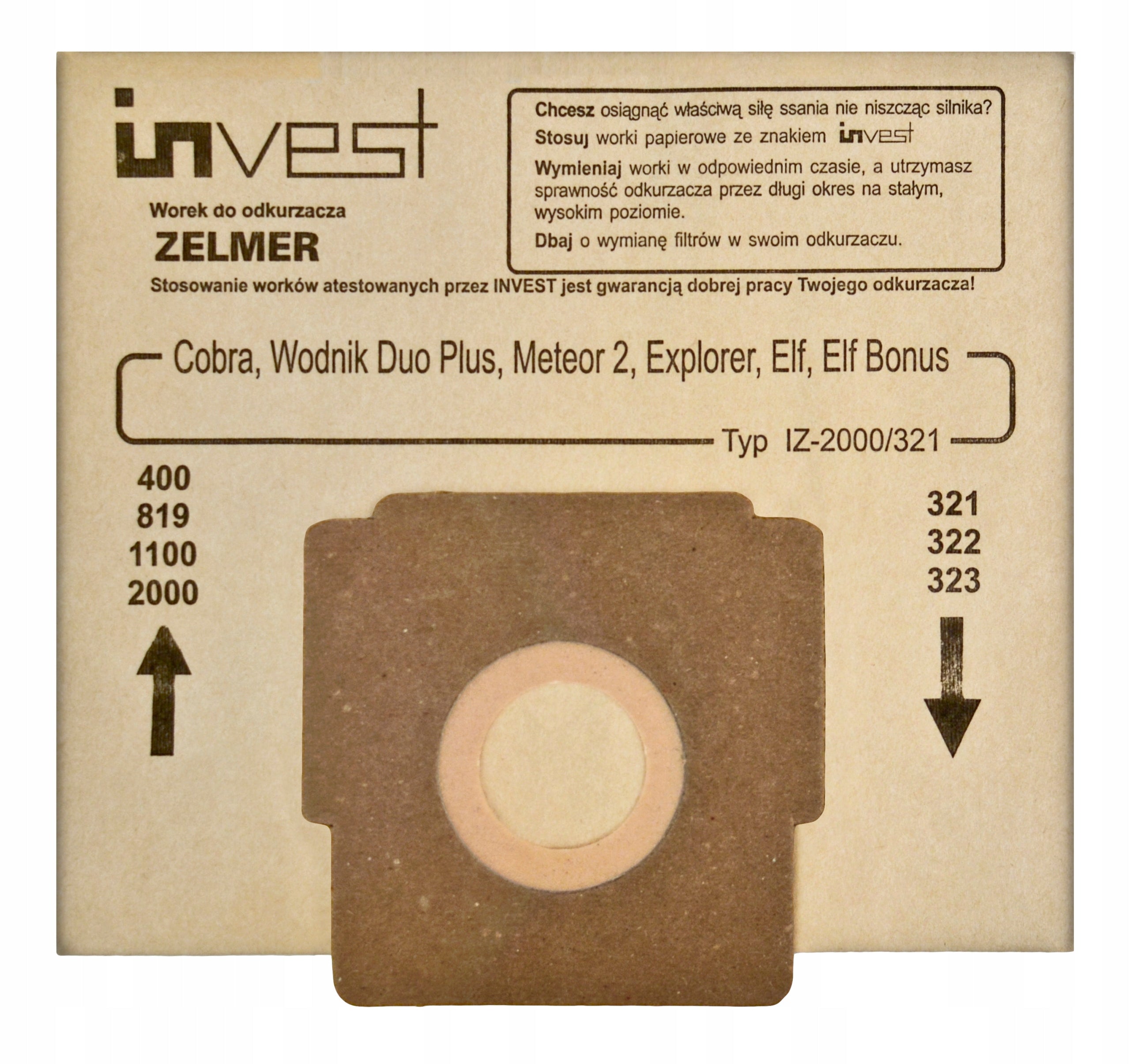 10x ZELMER ODYSSEY ELF 2 ELF 3 BONUS METEOR 2 COBRA VACUUM CLEANER BAGS Manufacturer Invest