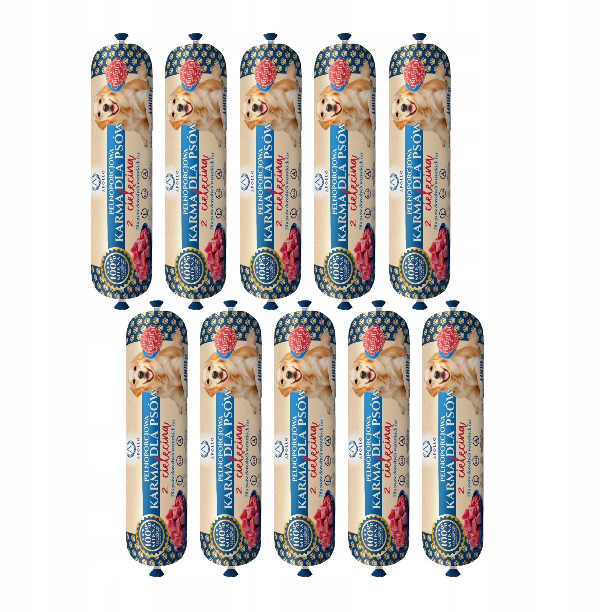 10x1KG Dog food bar APOLLO 100% meat wet sausage VEAL Brand Apollo