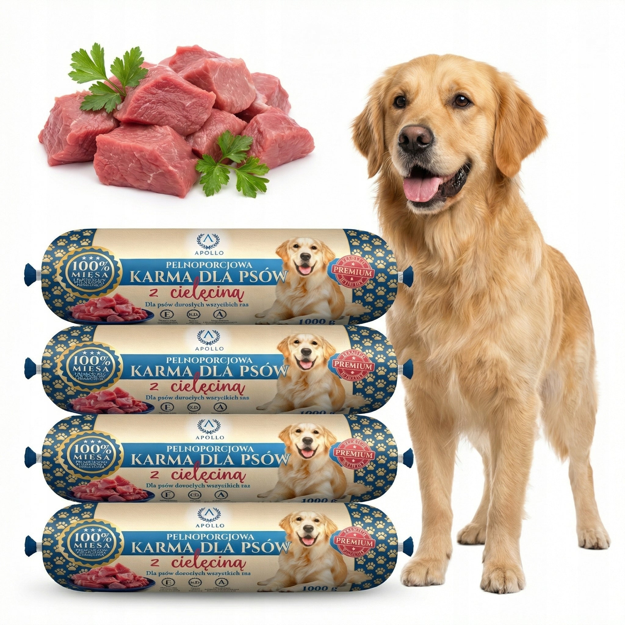 10x1KG Dog food bar APOLLO 100% meat wet sausage VEAL Product weight 10 kg
